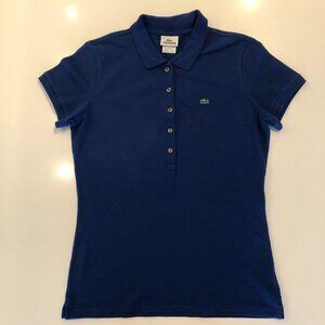 Lacoste Sporty SS 5 Button Collared Cotton Polo Shirt Cobalt Blue Sz 42